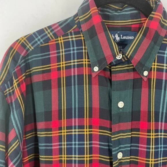 Ralph Lauren Vintage Blake Button Down Blue Multi Plaid Long Sleeve Shirt Men S - Picture 4 of 7